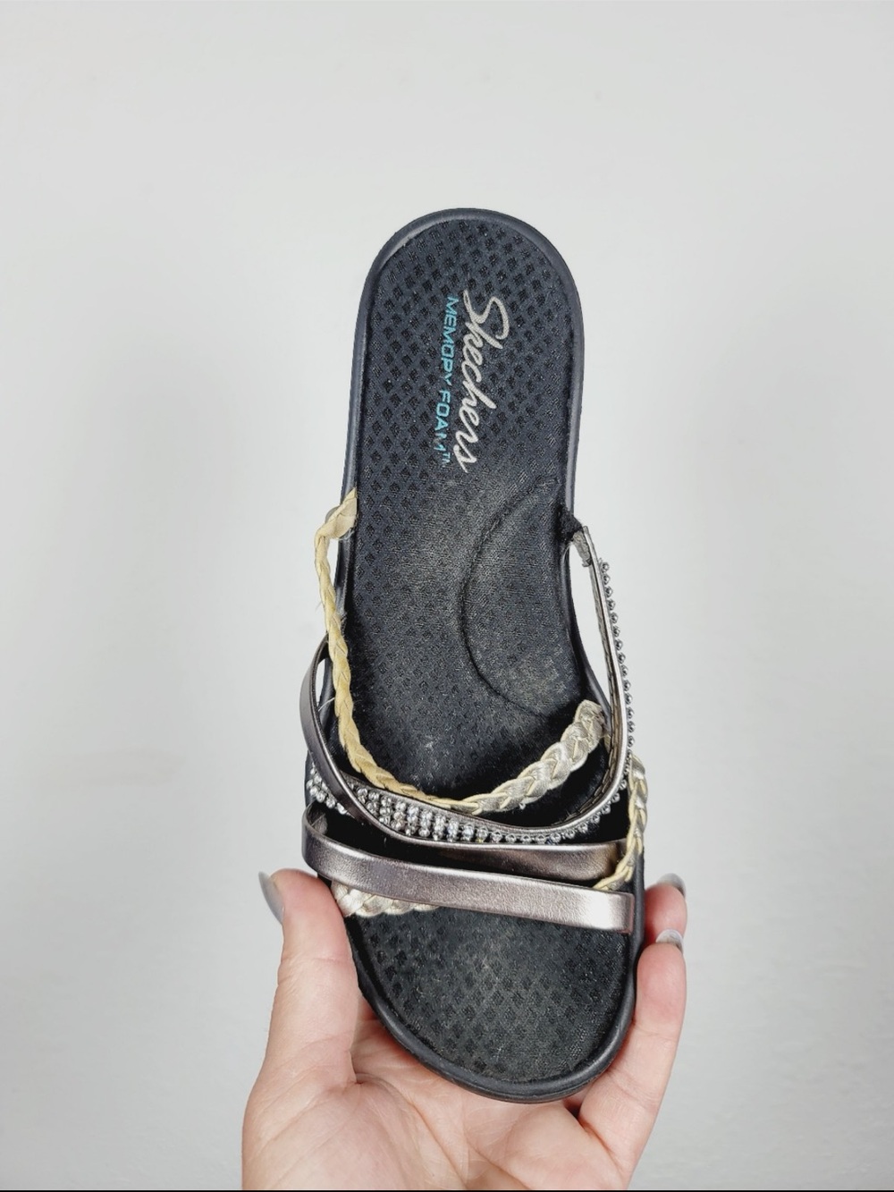 Skechers Wild Child Black Memory Foam Braided Strap Sandal, Size 8